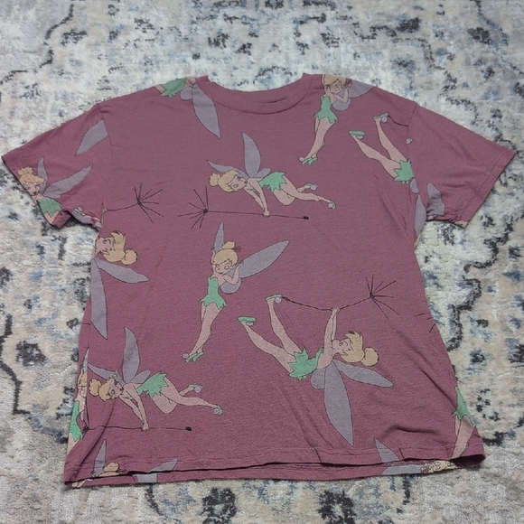 Disney Tinker Bell Women’s Graphic T-Shirt Medium Purple Fairy All Over Print - Picture 1 of 4